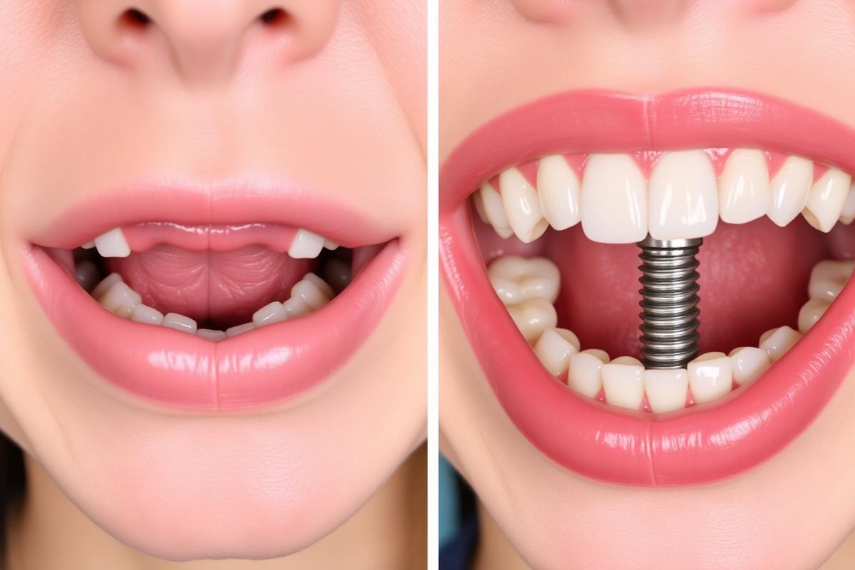 Before and after single-tooth dental implant result at Dr. Khanghwal Dental Clinic, Sunny Enclave